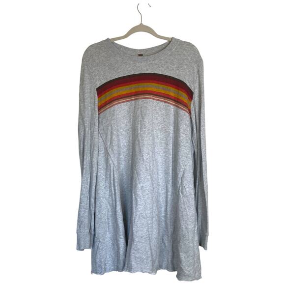 Free People Retro Stripe Oversized Sweatshirt Mini Dress Stripe Gray Size Medium - Picture 2 of 8